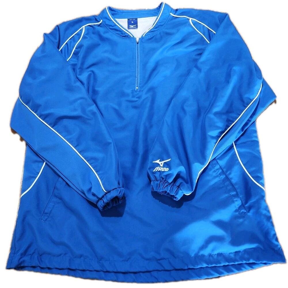 Mizuno 1/4 Zip Blue Mens XL Windbreaker Long Sleeve Pullover Jacket Baseball